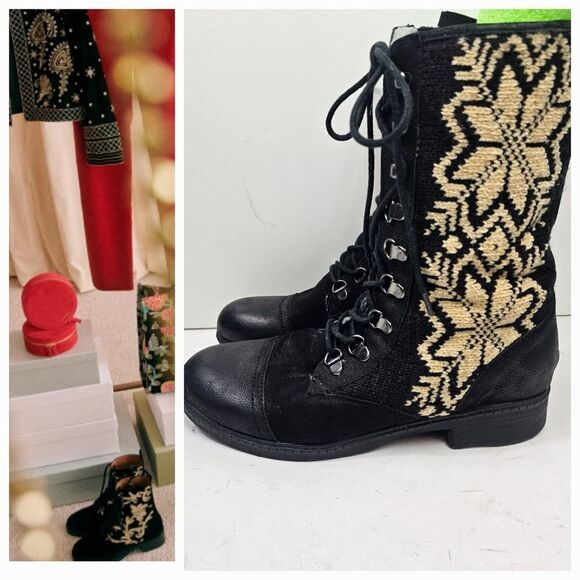 Kelsi Dagger Ilya Combat Leather and Embroidered Boots Size 8 - Picture 1 of 9